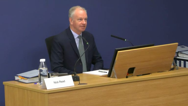 Nick Read, chief executive of Post Office Ltd, giving evidence to the inquiry at Aldwych House