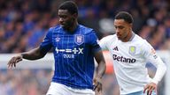 Ipswich Town's Axel Tuanzebe (left) and Aston Villa's Jacob Ramsey in action during the Premier League match at Portman Road, Ipswich. Picture date: Sunday September 29, 2024.