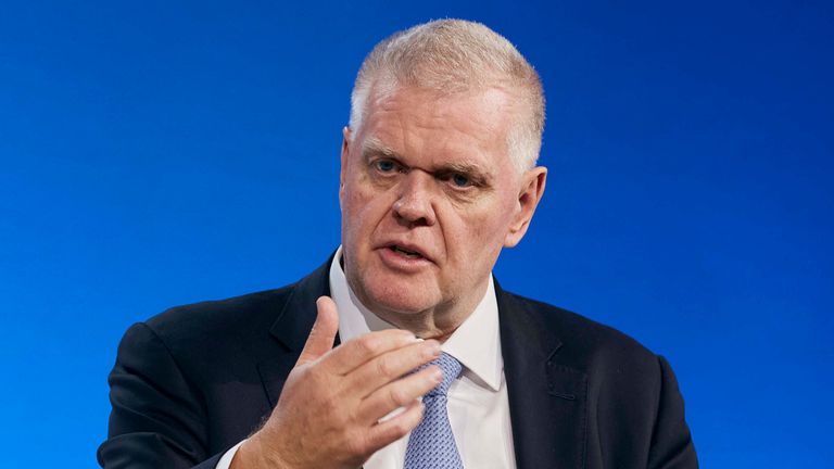 Group Chief Executive of HSBC, Noel Quinn, speaks during the Bloomberg Transition Finance Action Forum at the Plaza Hotel, Tuesday, Sept. 19, 2023, in New York. (AP Photo/Andres Kudacki)