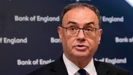 Andrew Bailey, Governor of the Bank of England, speaks during the Bank of England Monetary Policy Report.
Pic: PA                                                                                                                                              