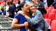 Chelsea's Sam Kerr (left) poses with her fiancee Kristie Mewis.
Pic: PA