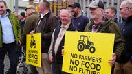 Farmers protested against the plan outside a farming conference in Northumberland. Pic: PA