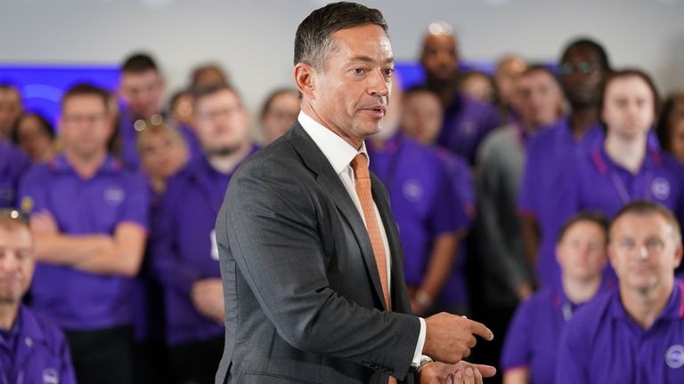 Alex Baldock, Chief Executive of Currys speaking at a PM Connect event hosted bt Prime Minister Rishi Sunak at the Currys Repair Centre, in Coddington, Newark, Nottinghamshire. Picture date: Monday October 9, 2023.