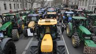 Tractors parked on Whitehall during a protest by farmers in Westminster.
Pic: PA