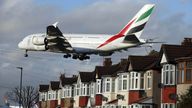 File photo dated 4/1/2016 of an Emirates Airbus A380 plane lands over houses near Heathrow Airport, west London. Exposure to aircraft noise could increase the likelihood of suffering heart attacks, according to a study. Researchers at University College London (UCL) found people who live near airports - and are subjected to noise from planes taking off and landing - may be at greater risk of poor heart health. Issue date: Wednesday January 8, 2025.