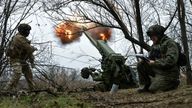 Servicemen of artillery crew of the special unit National Police fire a D-30 howitzer towards Russian troops at a position in a front line, amid Russia's attack on Ukraine, in Zaporizhzhia region, Ukraine January 11, 2025. REUTERS/Stringer