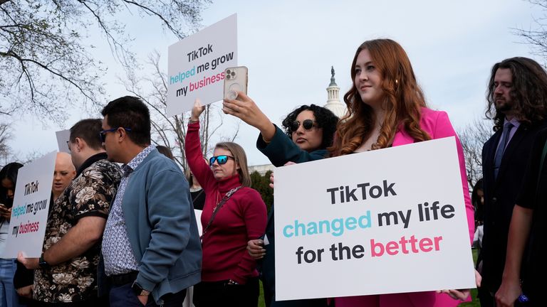 FILE - Devotees of TikTok gather at the Capitol in Washington, as the House passed a bill that would lead to a nationwide ban of the popular video app if its China-based owner doesn't sell, on March 13, 2024. (AP Photo/J. Scott Applewhite, File)