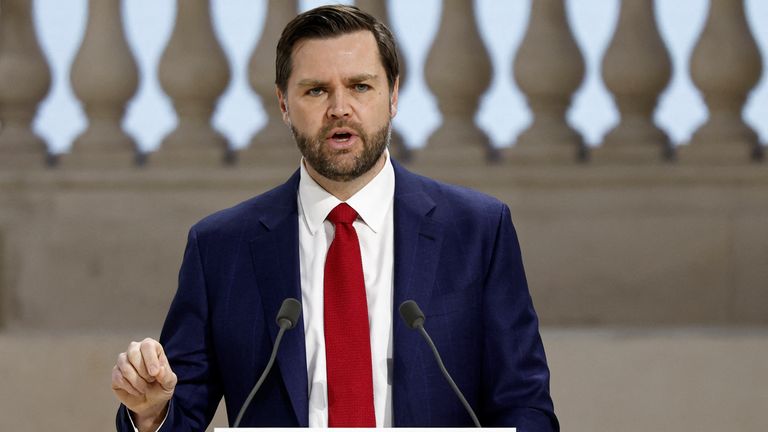 JD Vance delivers a speech during the plenary session of the Artificial Intelligence (AI) Action Summit .
Pic: Reuters