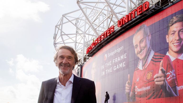 Sir Jim Ratcliffe at Old Trafford, home of Manchester United. Manchester United owners, the Glazer family, announced last November they were conducting a strategic review, with the sale of United one option being considered. Qatari banker Sheikh Jassim Bin Hamad Al Thani and INEOS founder Sir Jim Ratcliffe have bid to buy United, with both parties visiting the club this week. Picture date: Friday March 17, 2023.