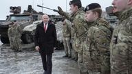 Defence Secretary John Healey meets British personnel at the Tapa military base in Estonia, where some 900 British troops are deployed this Christmas.
Pic: PA