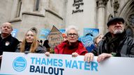 Demonstrators protest against Thames Water's bid to seek approval for its restructuring plan, at the High Court.
Pic: Reuters