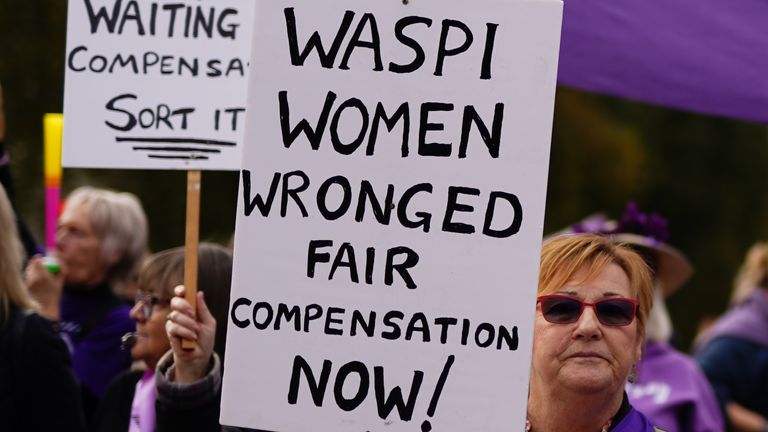 Waspi (Women Against State Pension Inequality) campaigners stage a protest on College Green in Westminster, London, as Chancellor of the Exchequer Rachel Reeves delivers her Budget in the Houses of Parliament. Picture date: Wednesday October 30, 2024.