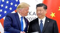 Donald Trump shakes hands with China's President Xi Jinping during a meeting on the sidelines of the G-20 summit in 2019. Pic: AP