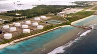 Fuel tanks at the edge of a military airstrip on Diego Garcia.File pic: Reuters