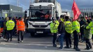 Police officers on hand as members of Unite go on the picket line at Birmingham City Council's Atlas Depot in Tyseley, Birmingham. Nearly 400 council bin workers in Birmingham have walked out indefinitely as part of an escalating dispute over jobs and pay. The Unite union has warned bin disruption in the city could stretch into the summer after refuse workers voted in favour of extending their strike mandate over the council's use of temporary labour to 